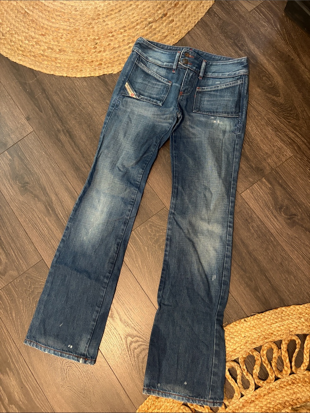 Vintage Diesel Flare Bootcut Jeans Womens 26 Low Rise Hush Distressed 90s Y2k